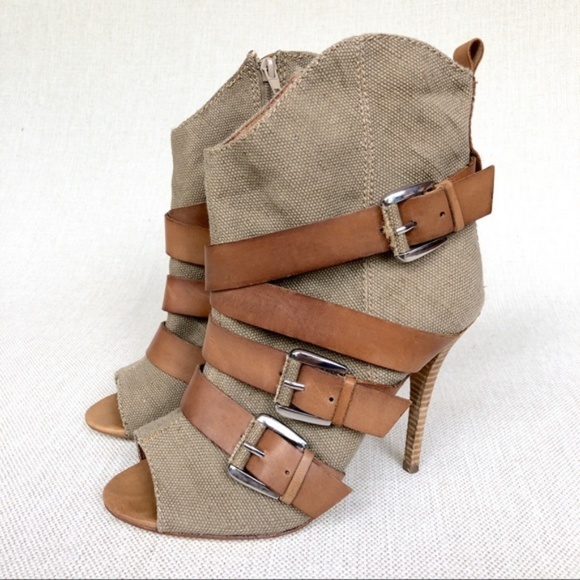 Nine West Peep Toe Canvas Stiletto Booties - Picture 8 of 8